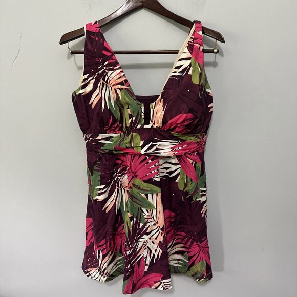 Lands' End Other - Land's End Swim Dress Womens 16 Burgundy Tropical One Piece Beach Summer Tags